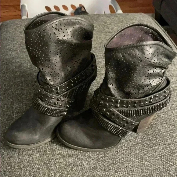 Not Rate Black Rhinestone Slouch Boots - Picture 1 of 5